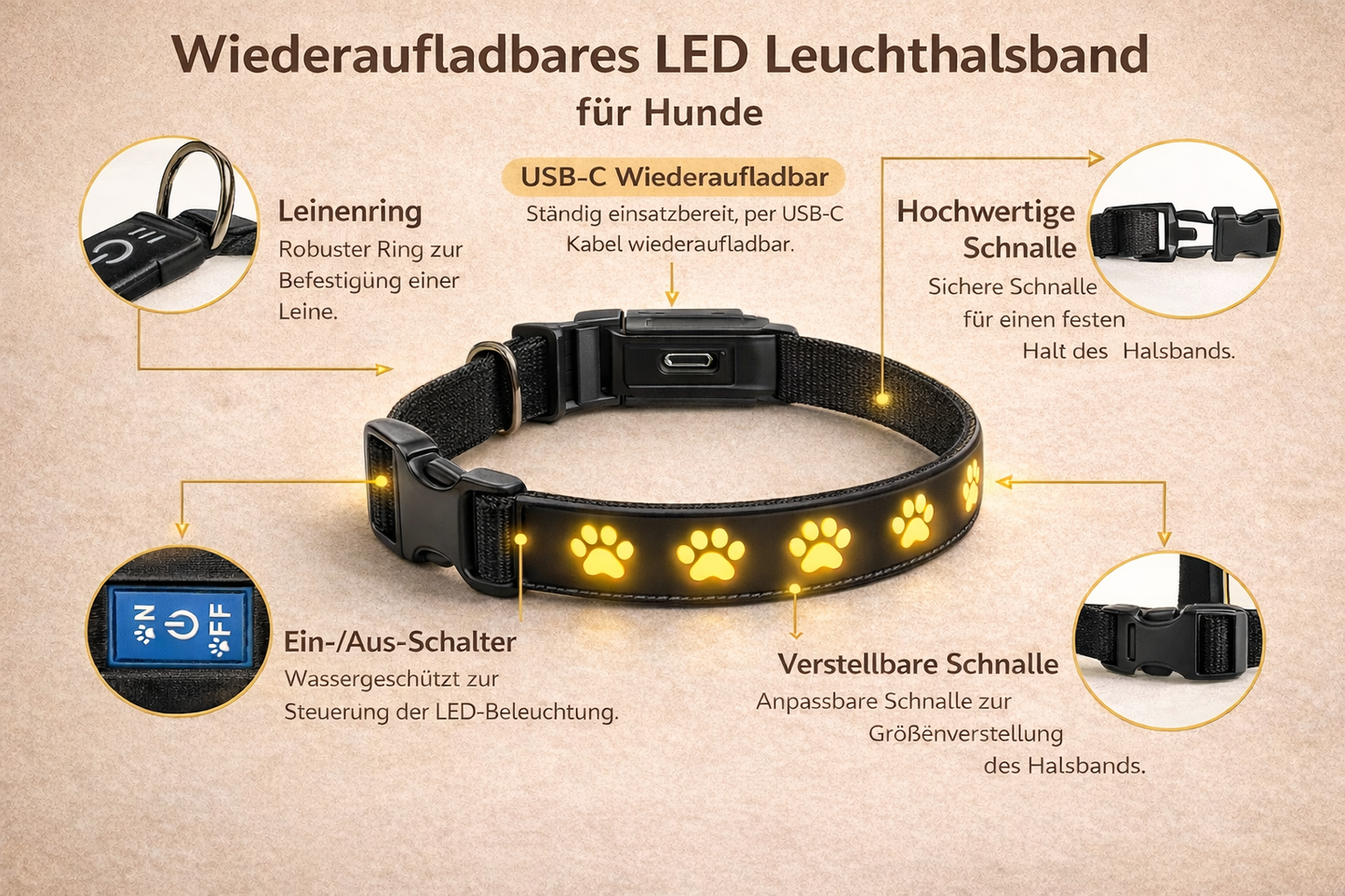 LED-Halsband für Hunde – Sichtbar & sicher | Herzpfoten